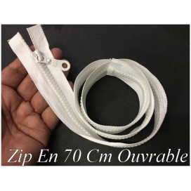 Zip Fermeture Eclair En 70 Cm Blanche à Glissière En Maille Plastique Injecté à Coudre Séparable.