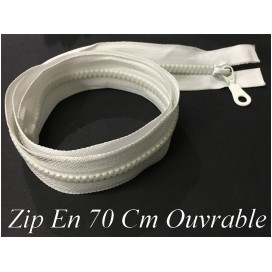 Zip Fermeture Eclair En 70 Cm Blanche à Glissière En Maille Plastique Injecté à Coudre Séparable.