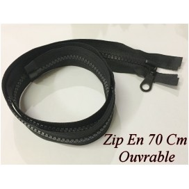 Zip Fermeture Eclair En 70 Cm Noir à Glissière En Maille Plastique Injecté à Coudre Séparable.
