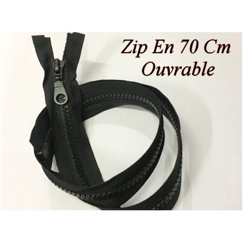 Zip Fermeture Eclair En 70 Cm Noir à Glissière En Maille Plastique Injecté à Coudre Séparable.