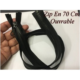 Zip Fermeture Eclair En 70 Cm Noir à Glissière En Maille Plastique Injecté à Coudre Séparable.