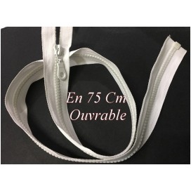 Zip Fermeture Eclair En 75 Cm Blanche à Glissière En Maille Plastique Injecté à Coudre Séparable.