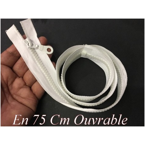 Zip Fermeture Eclair En 75 Cm Blanche à Glissière En Maille Plastique Injecté à Coudre Séparable.
