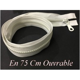 Zip Fermeture Eclair En 75 Cm Blanche à Glissière En Maille Plastique Injecté à Coudre Séparable.