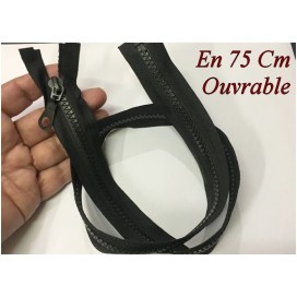 Zip Fermeture Eclair En 75 Cm NOIR à Glissière En Maille Plastique Injecté à Coudre Séparable.