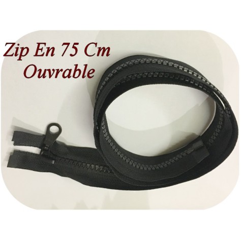 Zip Fermeture Eclair En 75 Cm NOIR à Glissière En Maille Plastique Injecté à Coudre Séparable.