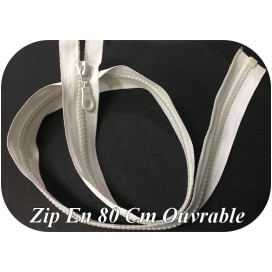 Zip Fermeture Eclair En 80 Cm BLANCHE  à Glissière En Maille Plastique Injecté à Coudre Séparable.