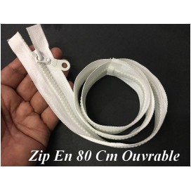 Zip Fermeture Eclair En 80 Cm BLANCHE  à Glissière En Maille Plastique Injecté à Coudre Séparable.