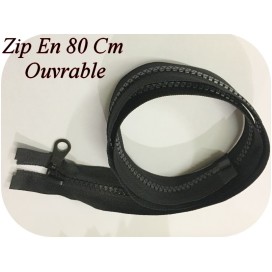 Zip Fermeture Eclair En 80 Cm NOIR  à Glissière En Maille Plastique Injecté à Coudre Séparable.