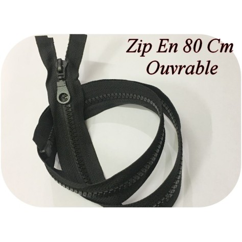 Zip Fermeture Eclair En 80 Cm NOIR  à Glissière En Maille Plastique Injecté à Coudre Séparable.