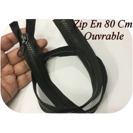 Zip Fermeture Eclair En 80 Cm NOIR  à Glissière En Maille Plastique Injecté à Coudre Séparable.