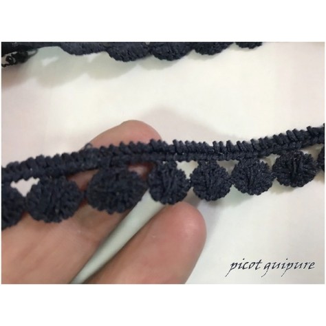 Dentelle Guipure De Picot Bleu marine - Ruban En Forme De Petites Gouttes Au Mètre.