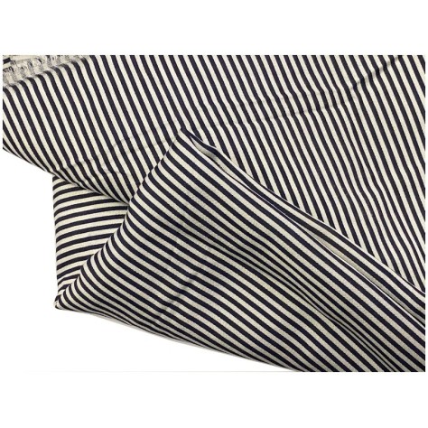 Tissu Coton Marine Imprimé Fine Rayure  Au Mètre En Grande Largeur