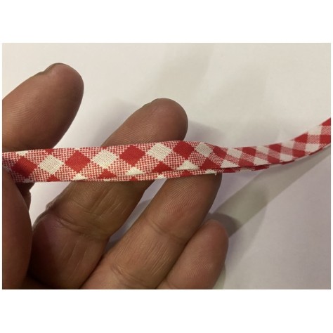 Biais  Coton Replié Imprimé Vichy Rouge Pour Loisirs Créatifs