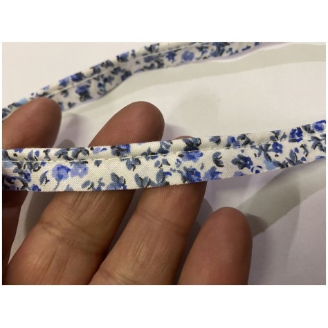 Passepoil Coton  Imprimé Liberty Bleu sur Fond Blanc, Pour Loisirs Créatifs